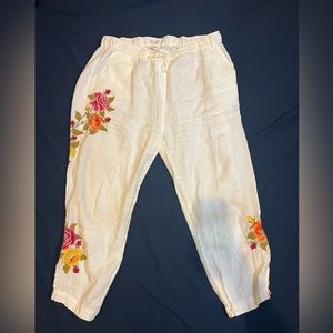 Cream Johnny Was Flower Embroidered Pants